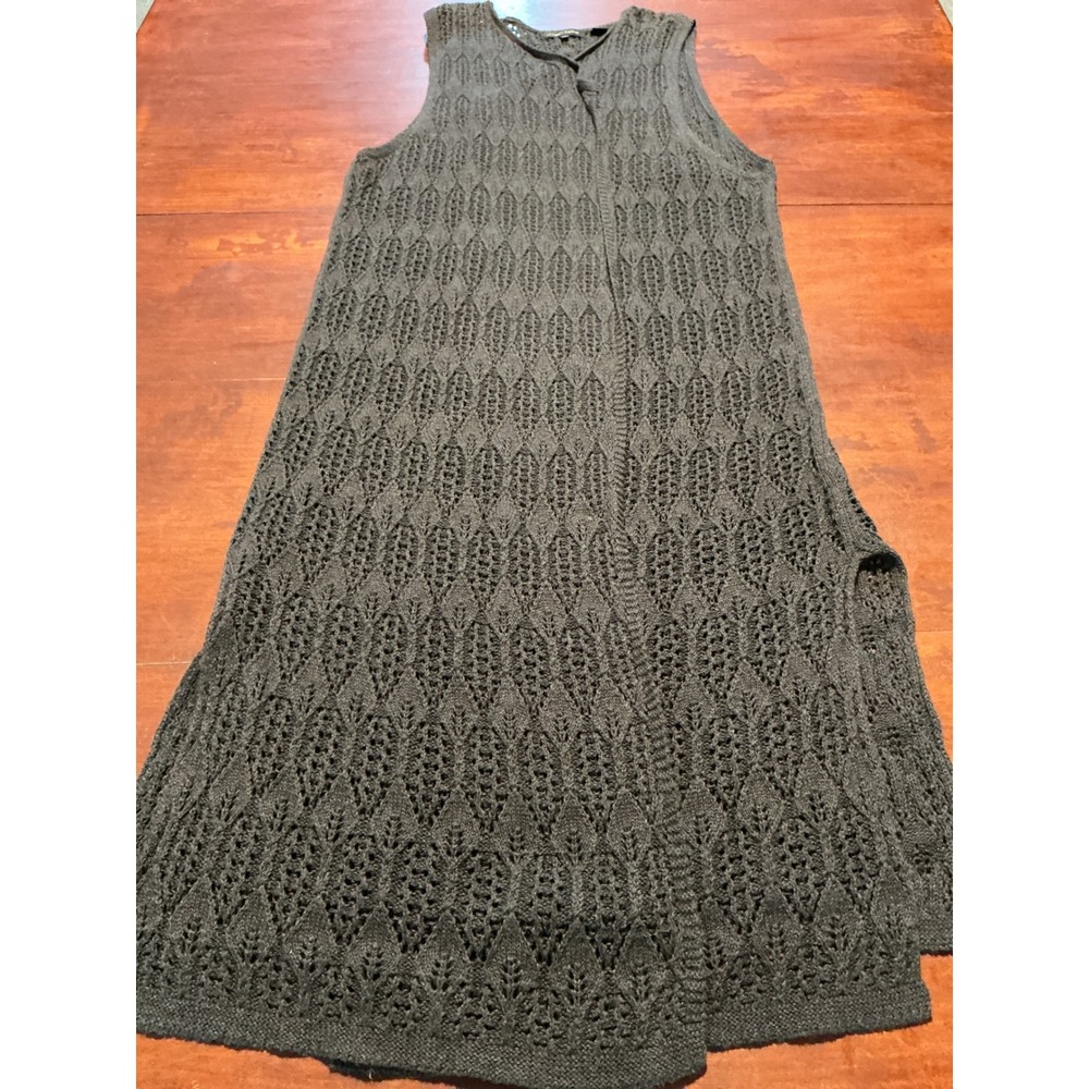 Jeanne Pierre Gray Cotton Pointelle Knit Duster Vest XL Sleeveless Cardigan